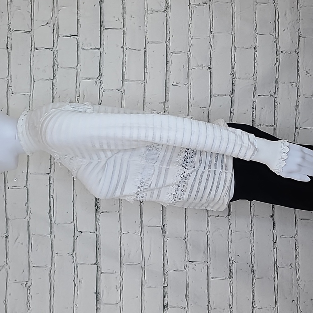 Cinq a Sept Antonia High Neck Long Sleeve Tiered Ruffle Lacey Blouse in White - Picture 5 of 17